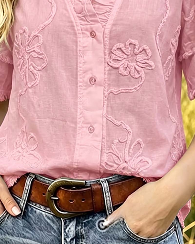 Bluse Frynset Kant Pufærme