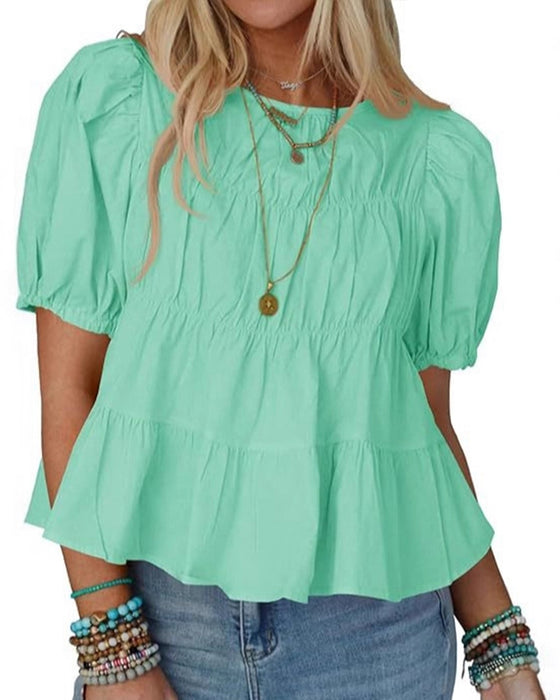 Bluse Puffærme Loose-Fit Rynket