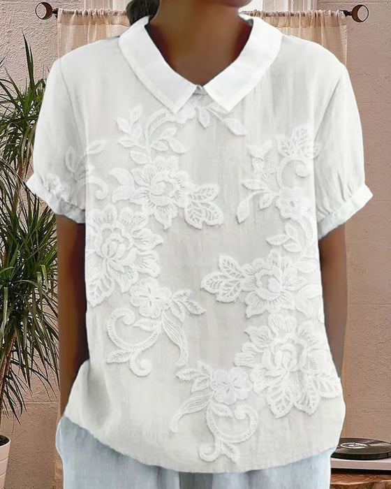 Bluse Med Krave Print Ensfarvet