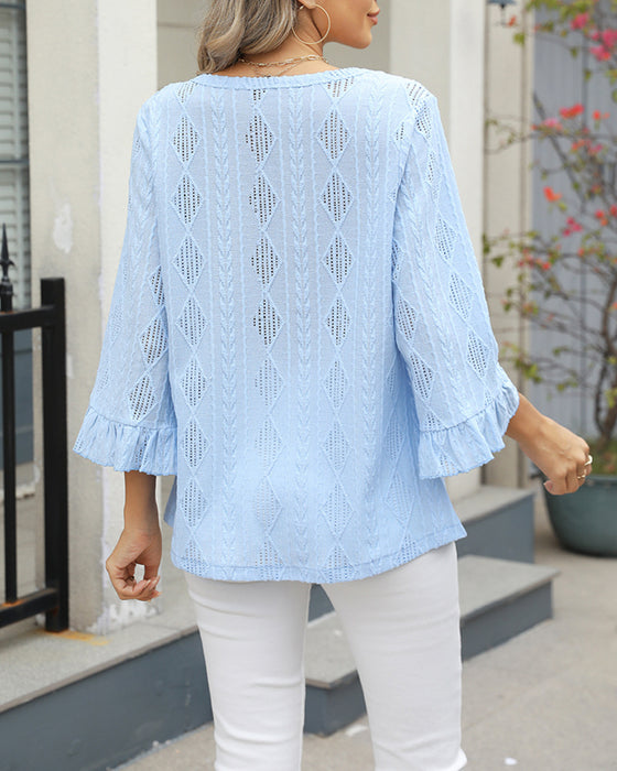 Top Diamantmønster Huldesign Trompetærmer