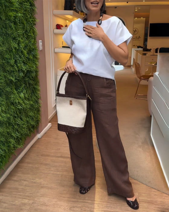 Bredebenede Bukser Med En Enkelt Farve, Casual Stil Og Trækrem