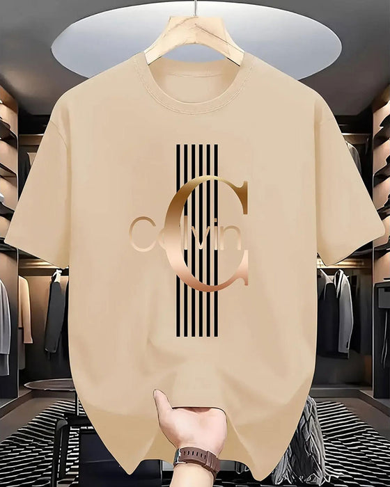 T-Shirt Bogstav Lodret Stribe Tryk Kort Ærme