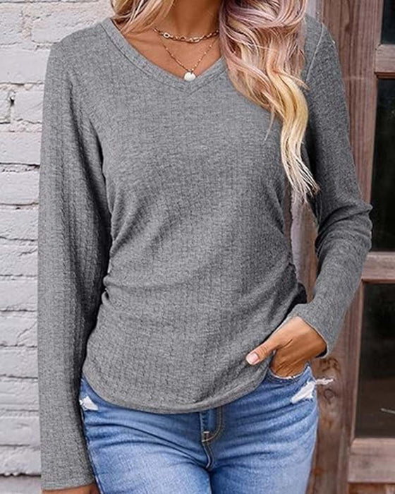 Bluse V-Hals Slim Fit Tekstureret