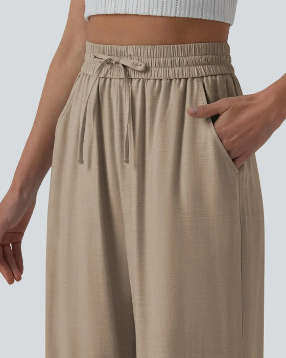 Bukser Elastisk Talje Bred Ben Bind Casual