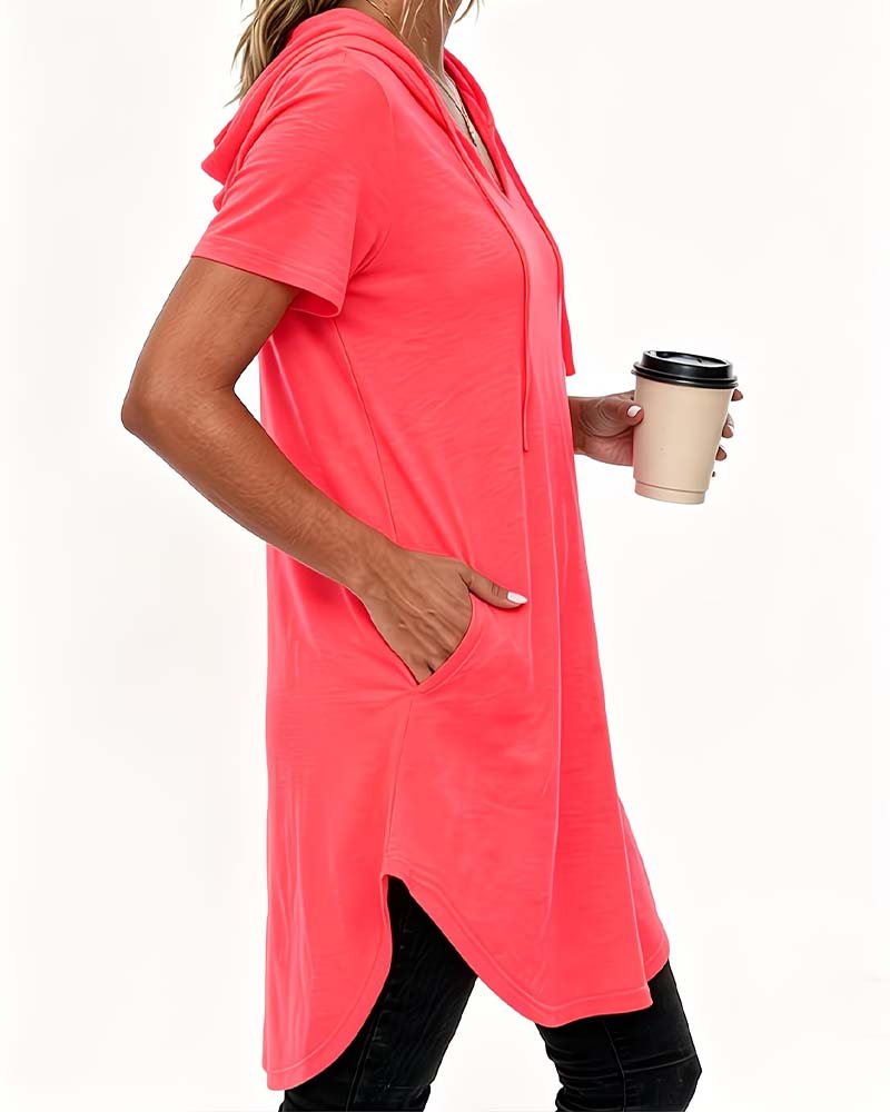 T-Shirt Uregelmæssig SideLomme Snor Hætte