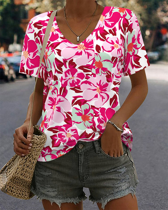 T-Shirt V-Hals Behagelig Kortærmet