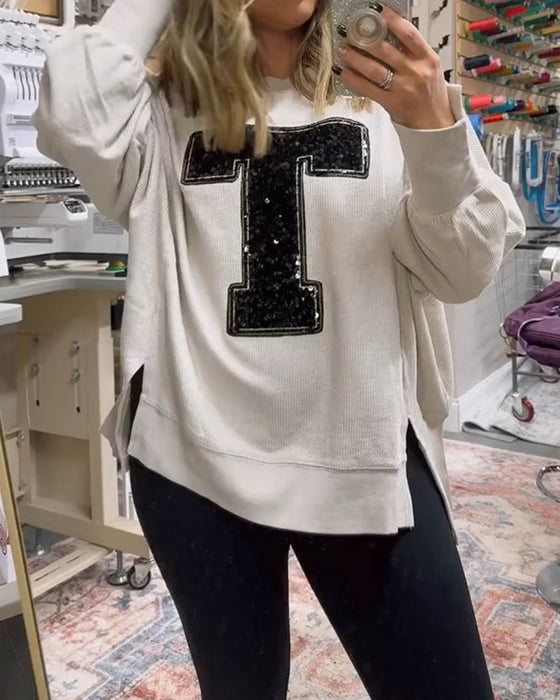 Sweatshirt T-Design Paliet Broderet Rund Hals