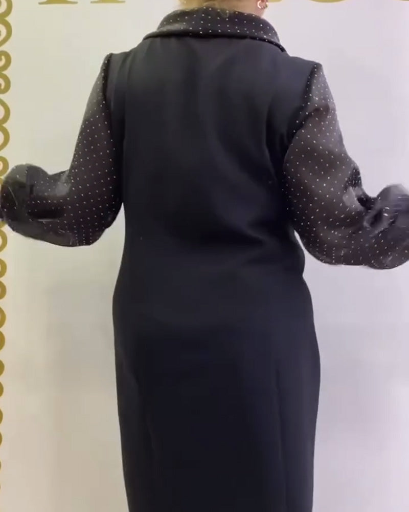 Kjole Lanterne Ærme Mesh Patchwork