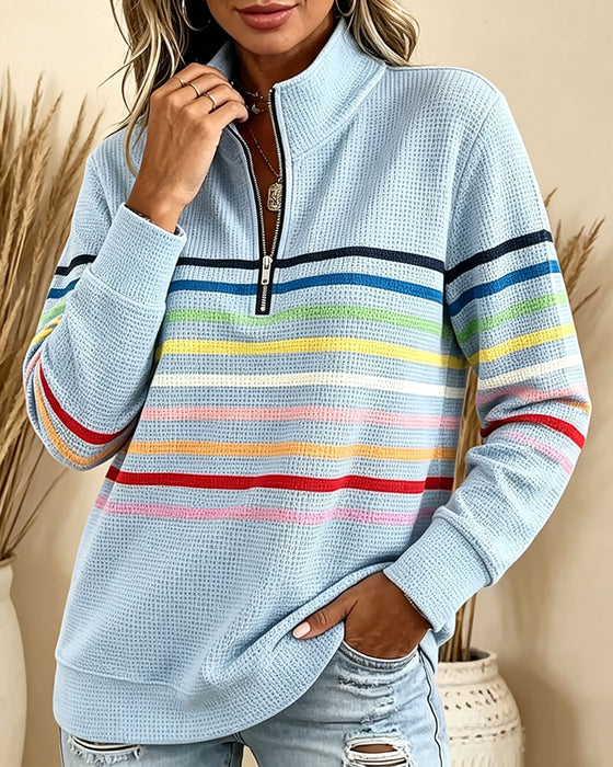 Sweatshirt Stående Krave Lynlås Stribet