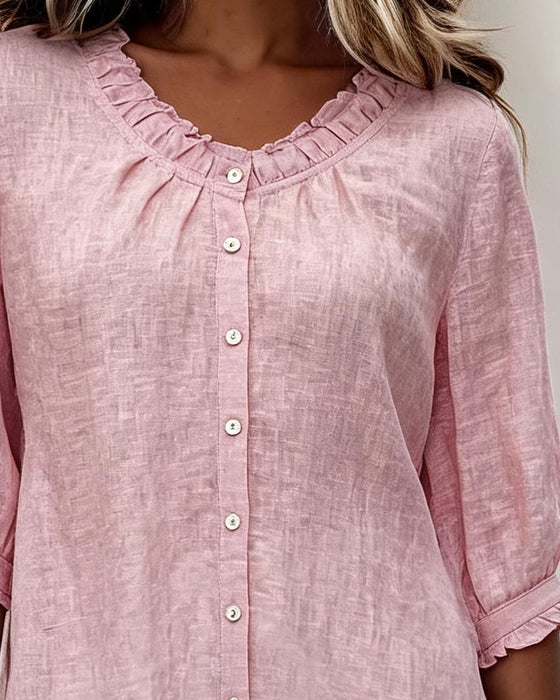 Skjorte Ruffle Trim Knap