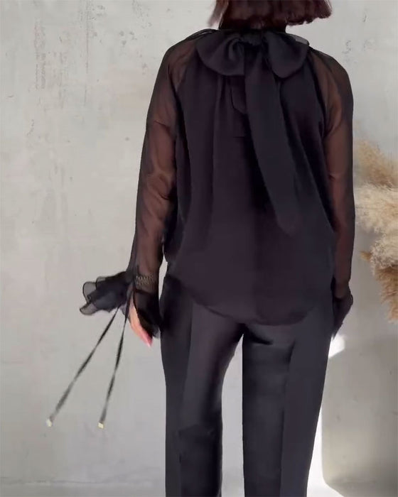 Bluse Mesh Sammenføjning Elegant