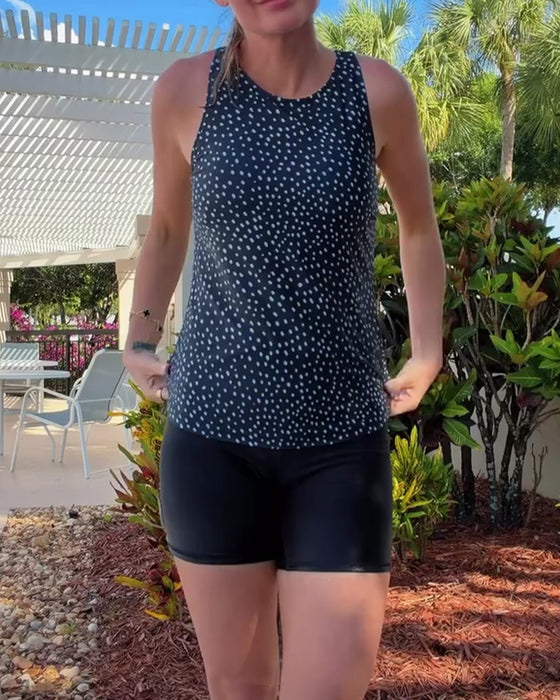Tankini Rund Hals Ærmeløs Prikket