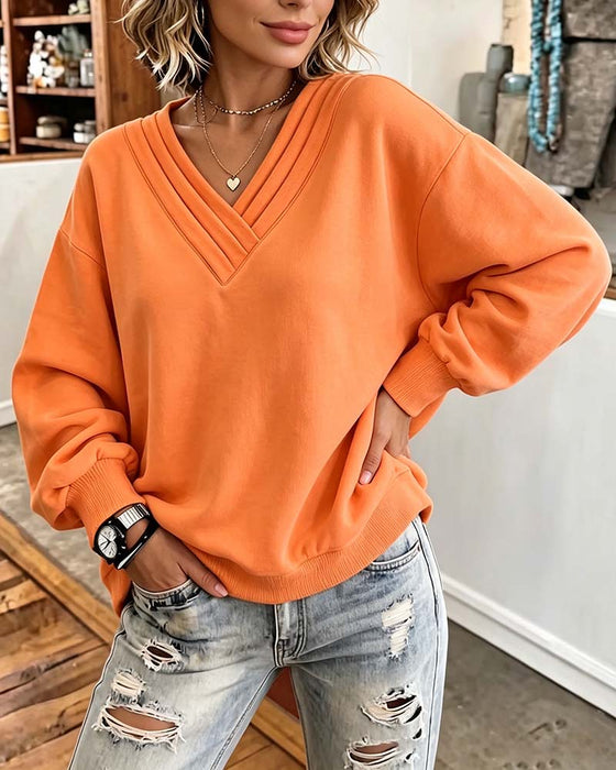 Sweatshirt Dobbelt Lag V-Hals Drop Skulder Løs
