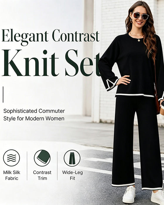 Sæt Kontrastfarve Rund Hals Lang Ærme