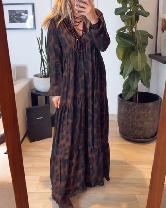Kjole V-Udskæring Leopardprint Mode Maxi