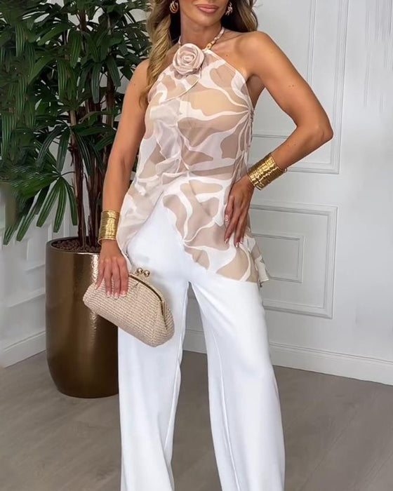 Top 3d-Rose Ærmeløs Halterneck