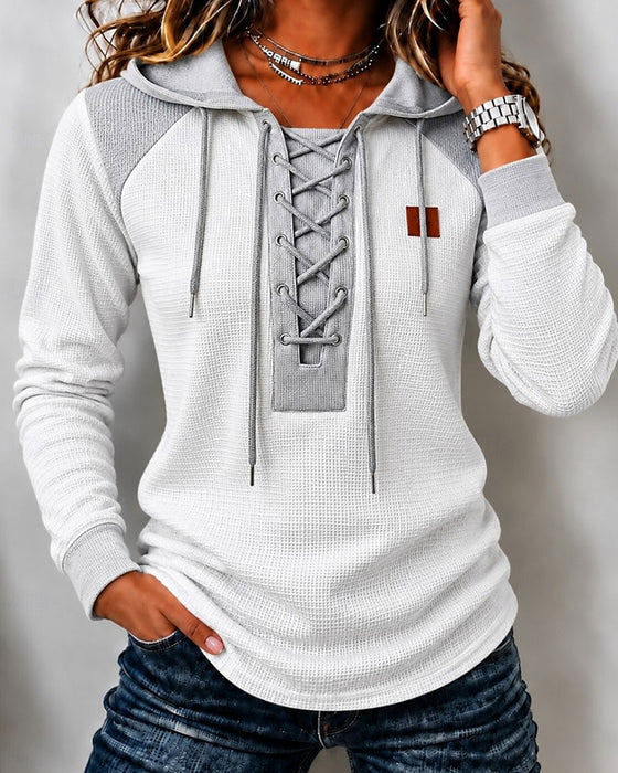 Hoodie Hætte Snøring Spliced