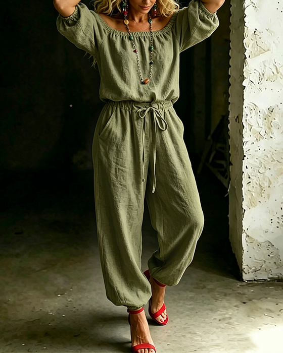 Jumpsuit Off-Shoulder Bind I Taljen Indsnævret Talje