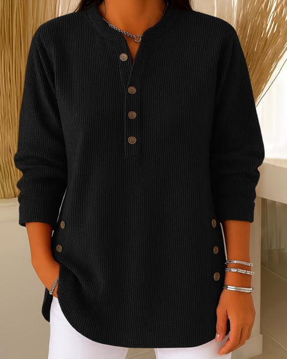 Pullover Henley Knap Ensfarvet