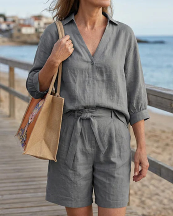 Sæt Ensfarvet Casual Shorts