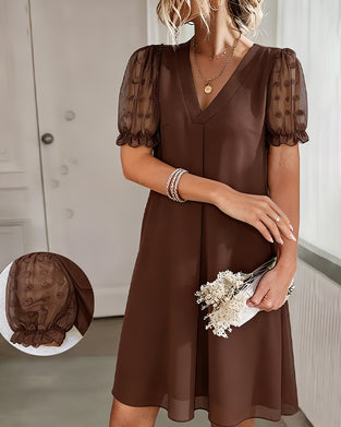 Kjoler Puff Ærme V-Hals A-Linje Lapværk