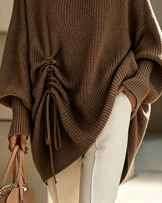 Pullover Rund Hals Snor Afslappet Solid Strikket