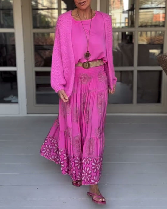 Lyserød langærmet strikcardigan