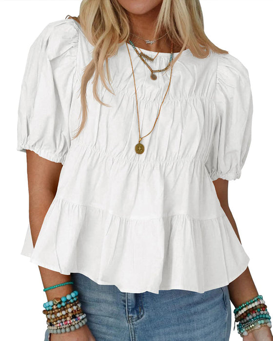 Bluse Puffærme Loose-Fit Rynket