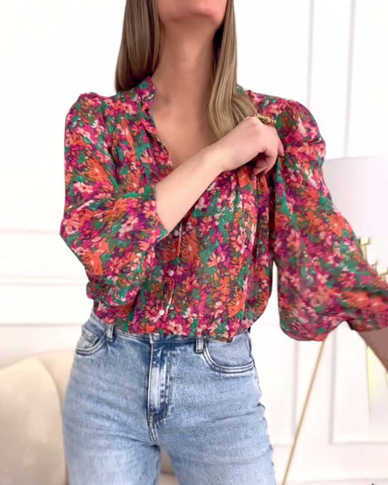 Blomsterskjorte med pufærmer