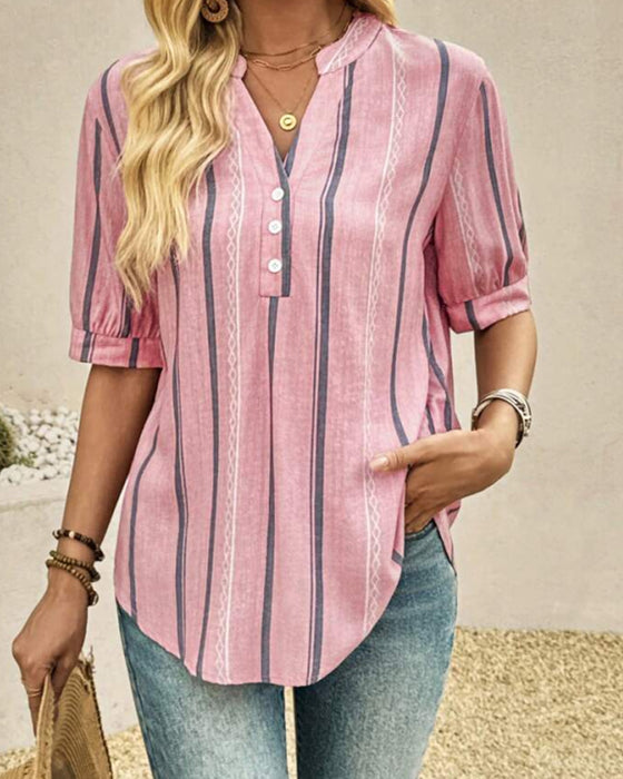 Bluse V-Hals Afslappet Stribet