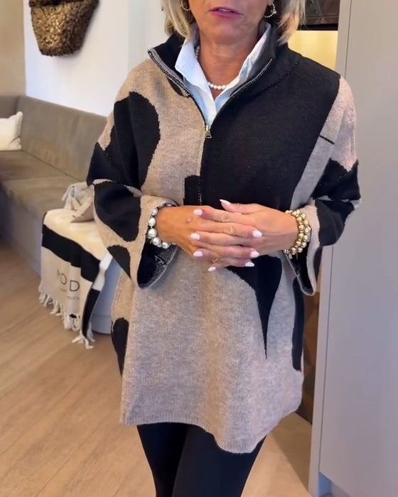 Pullover Med Halv Lynlås Og Moderne Stående Krave