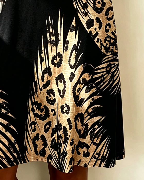 Kjole Leopardprint Farveblok Slangekrave