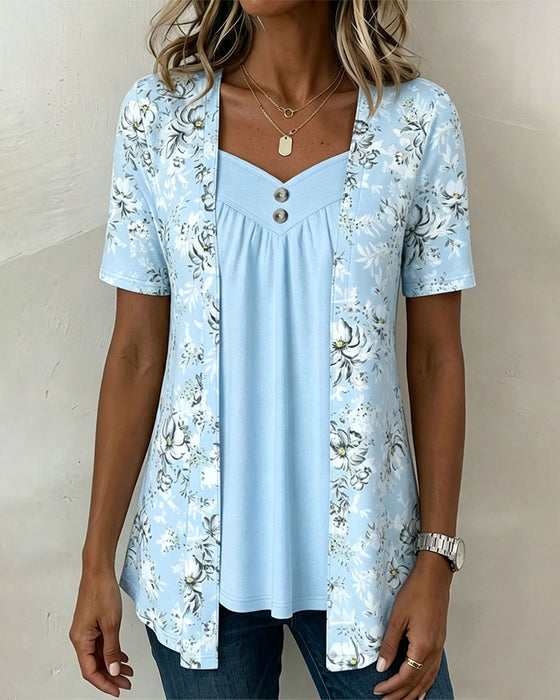 T-Shirt Blomstermønster Falsk Todelt