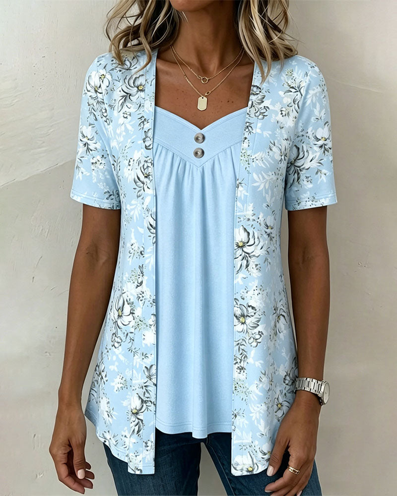T-Shirt Blomstermønster Falsk Todelt