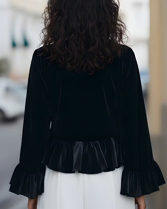 Bluse Rundhalset Ruffle Flare Ærme