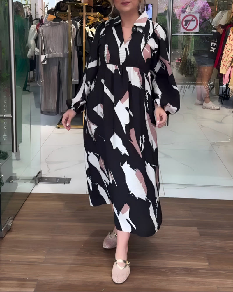 Kjole V-Hals Trykt Langærmet