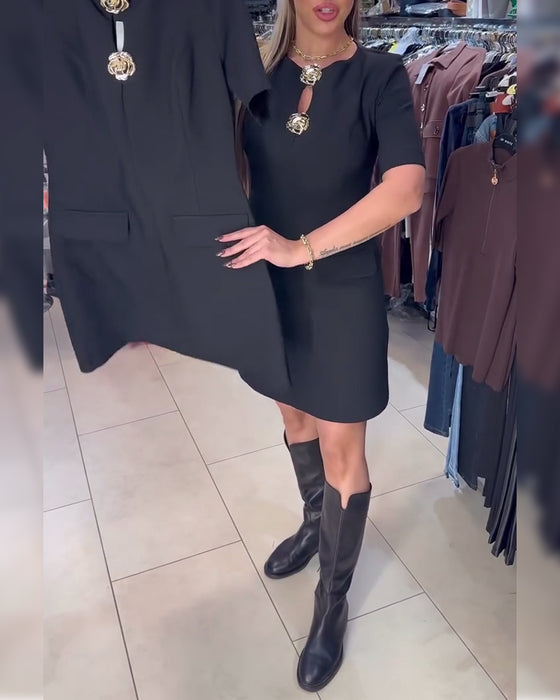 Kjole Metalspænde Tætsiddende Kortærmet