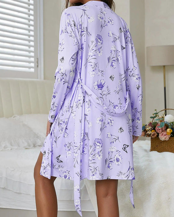 Set V-Hals Spagettibånd Blomstrende Slips