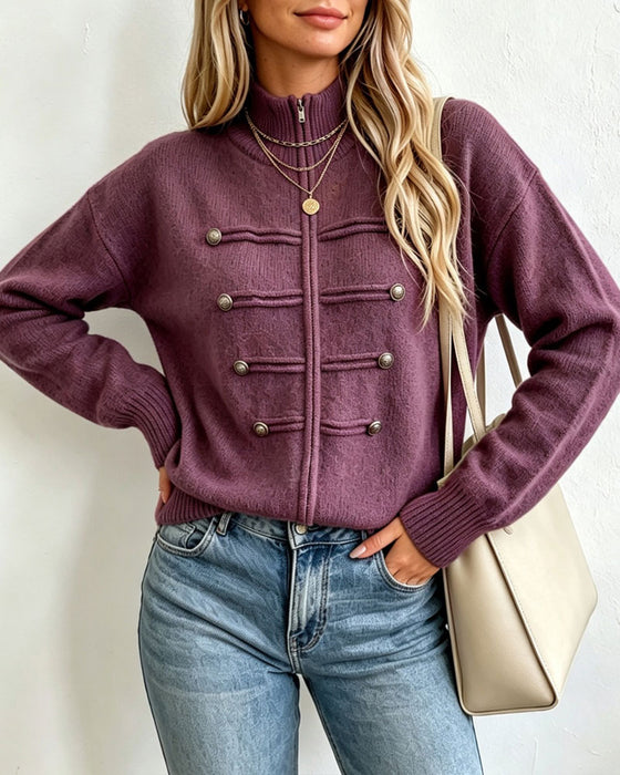 Cardigan Mandarin Krave Mode Lynlås Strikket