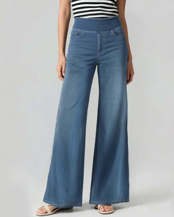 Bukser Elastisk Talje Denim Brede Ben