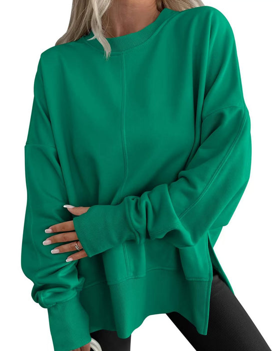 Sweatshirt Side Slids Rund Hals Løs