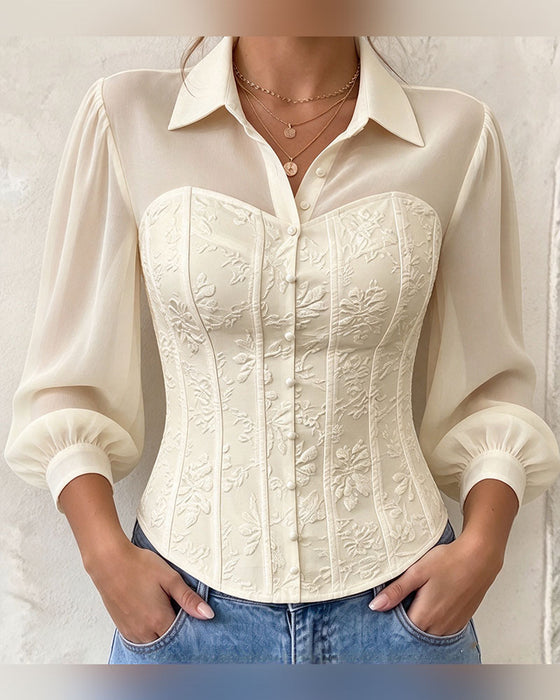 Bluse Slag Knappet Talje Slim Fit