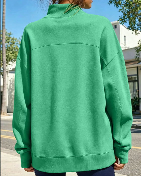 Sweatshirt Høj Hals Droppet Skulder Ensfarvet