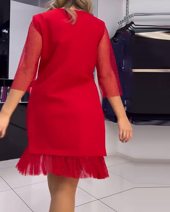 Kjole ensfarvede mesh-syninger pailletter