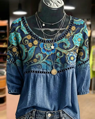 Bluse Hul Ud Print Vintage