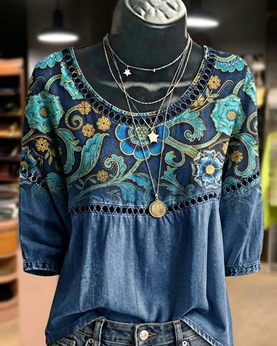 Bluse Hul Ud Print Vintage