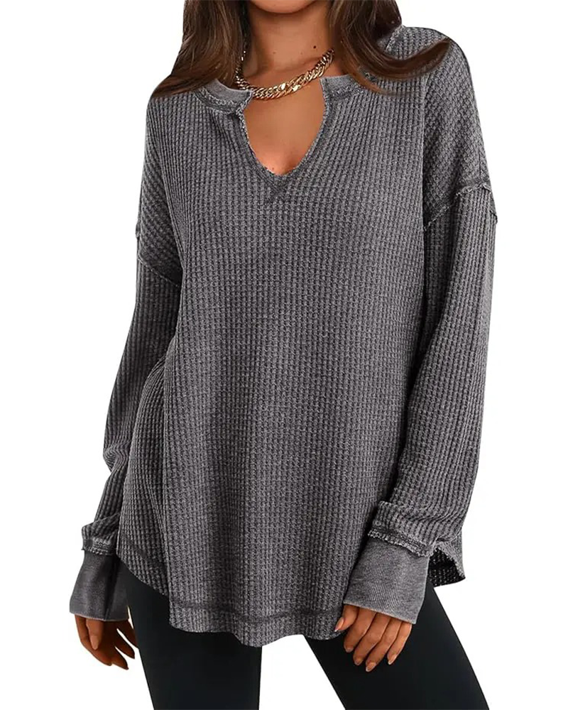 Top Vaffel Henley Lang Ærme