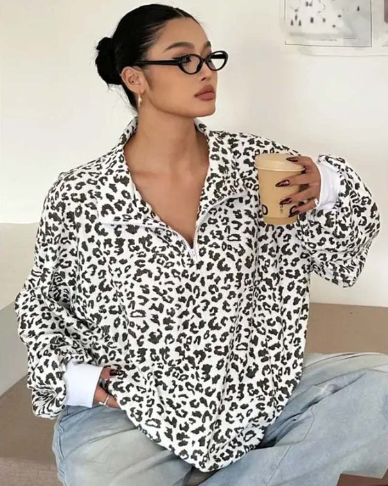 Sweatshirt Lynlås Leopard Casual
