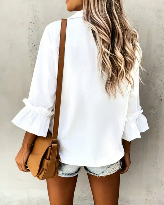 Skjorte Ensfarvet Lomme Casual