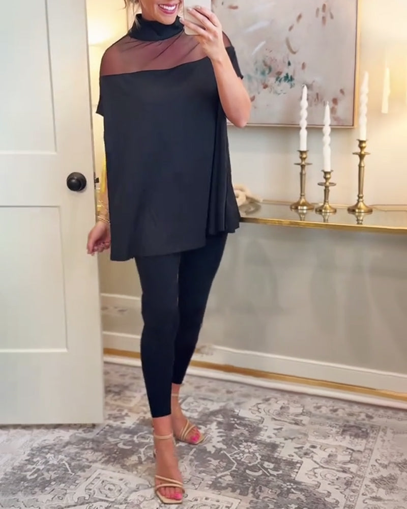 T-shirt stilfuld mesh patchwork elegant